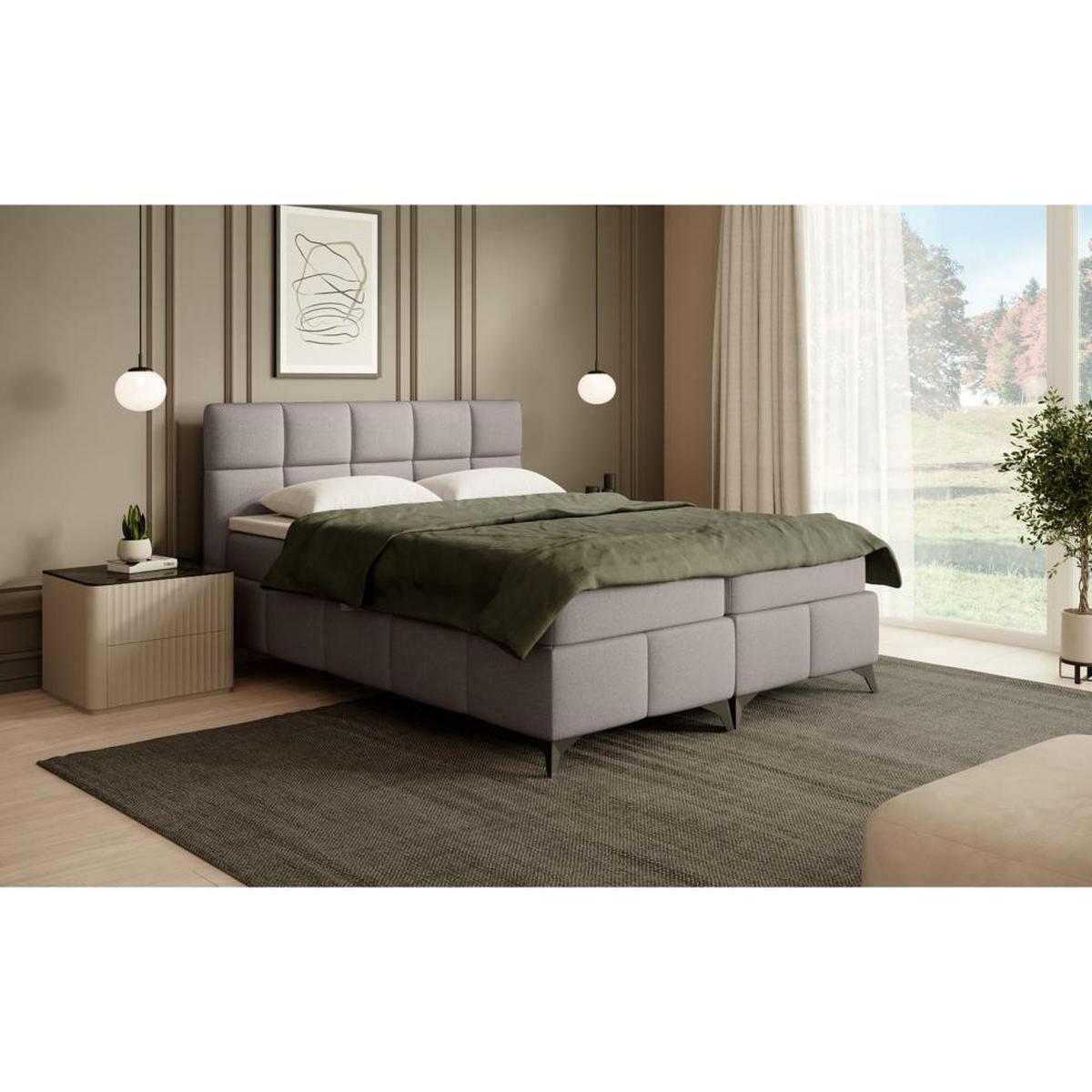 BOXBETT Solido mit Bettkasten 160x200 cm hellbraun - Hellbraun/Schwarz, Textil/Metall (160/200cm) - Beautysofa