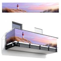 BALKON-SICHTSCHUTZ Leuchtturm - Dünen - Sonnenuntergang Groß 500x90 cm - Hellrosa, Kunststoff (500/90cm) - MuchoWow