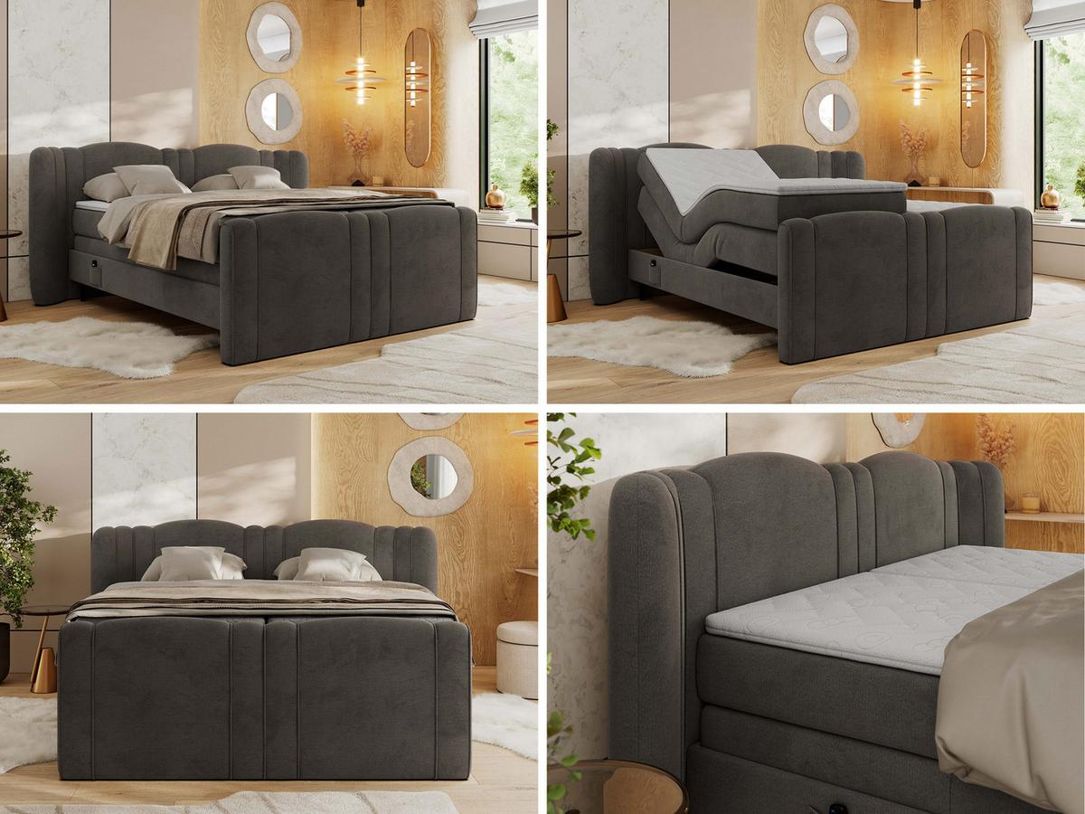 BOXBETT FORTINA 140/200 - Dunkelgrau Velvet - H3 - Dunkelgrau, Holz/Textil (140/200cm) - MKS