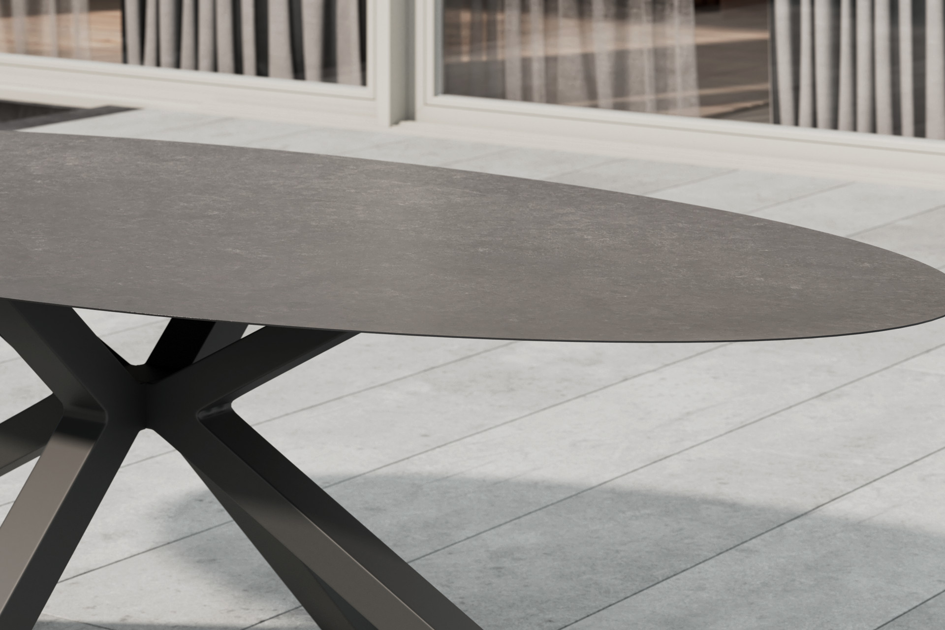 Gartentisch oval Anthrazit Glasplatte matt 