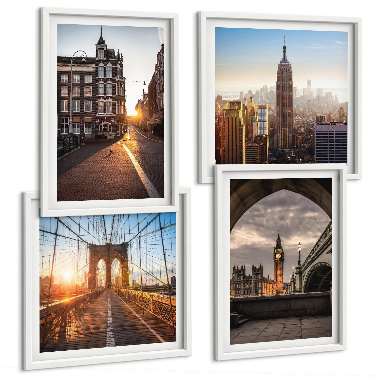 BILDER SET 4er Set - 50x50 cm & 40x60 cm Weißer Rahmen - London-Ansichtsgemälde-Set - Weiß, Kunststoff (50/50cm) - TULUP