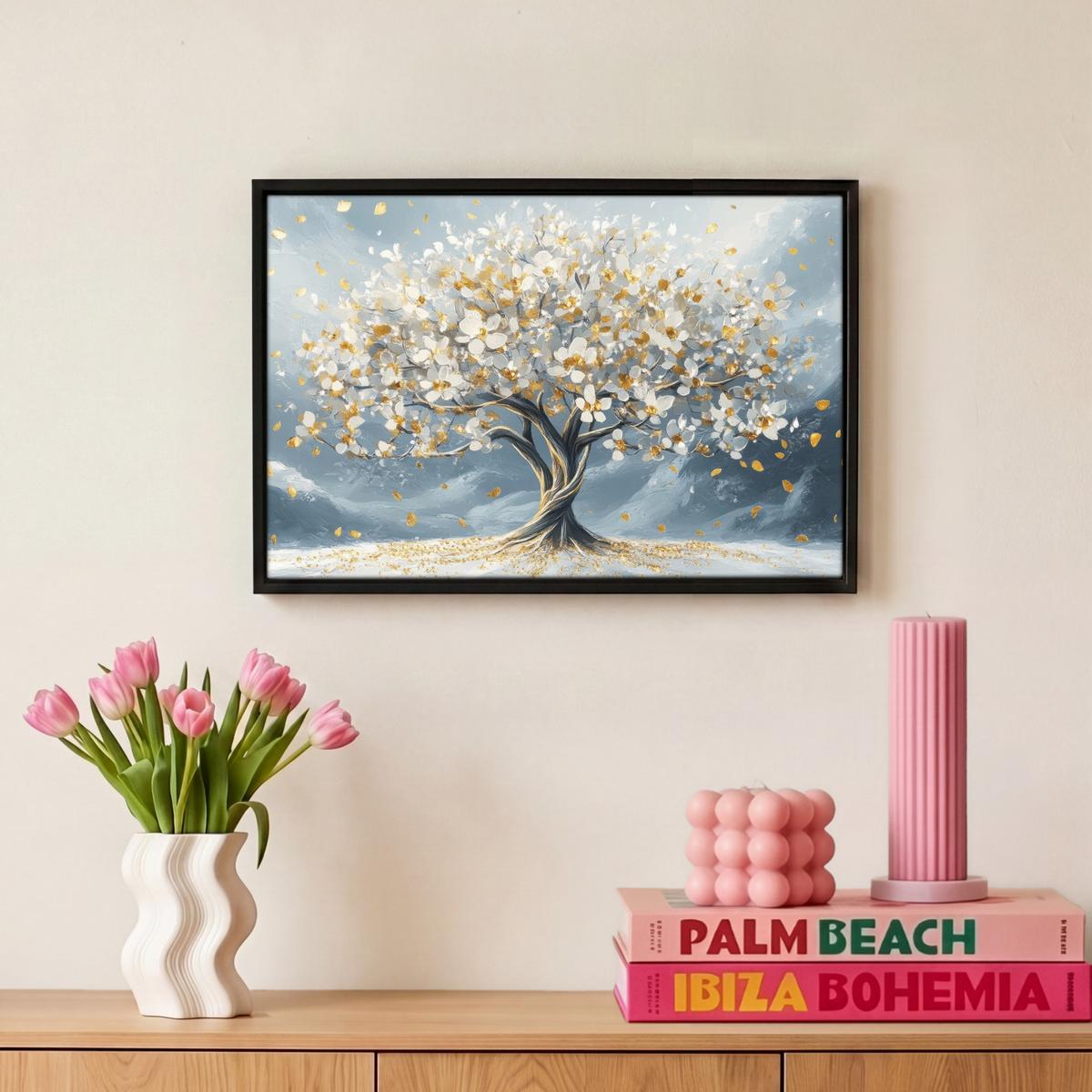 LEINWAND Bilder mit Rahmen - Baum - Winter - Baum des Lebens - Modern - Gold - 30x20 - Goldfarben, Textil (30/20cm) - MuchoWow