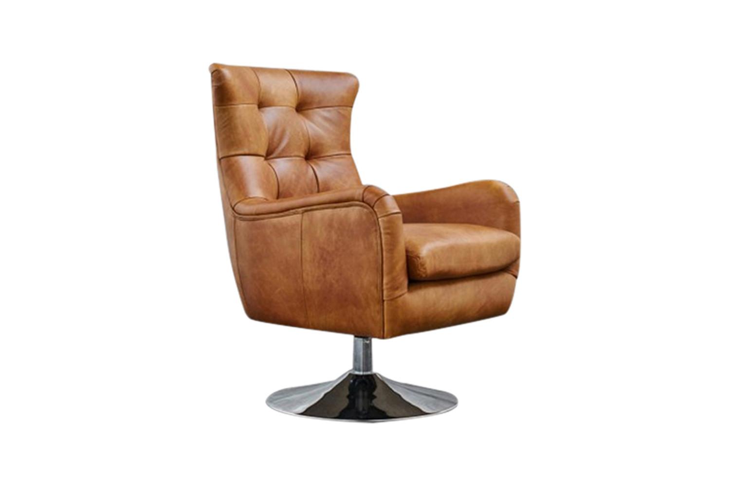 SESSEL RELEXA Braun Leder Drehbar (180°) - Silberfarben/Braun, Leder/Metall (69/95/77cm) - KAWOLA