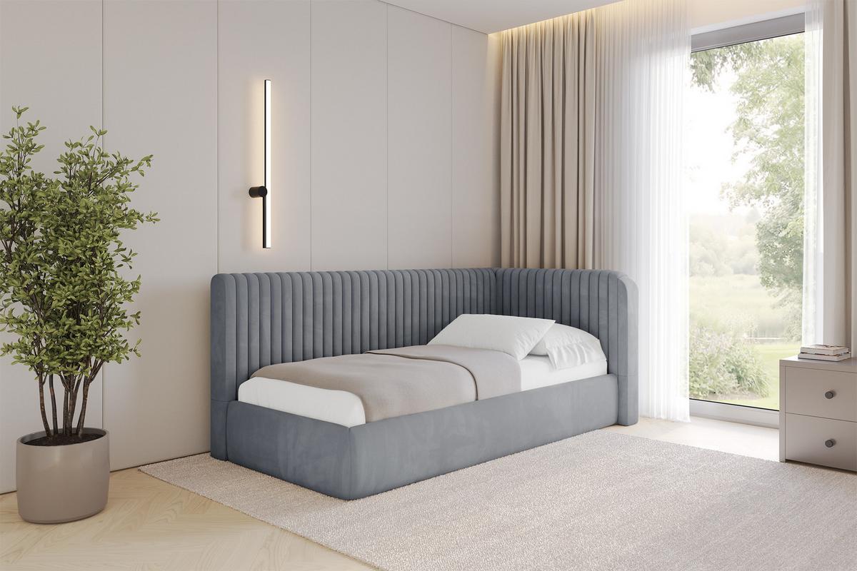 EINZELLBETT Jugendbett mit Bettkasten und Matratze H3/H4, Links - AURY 90x200 Grau - Grau, Holzwerkstoff/Textil (90/200cm) - ALTDECOR