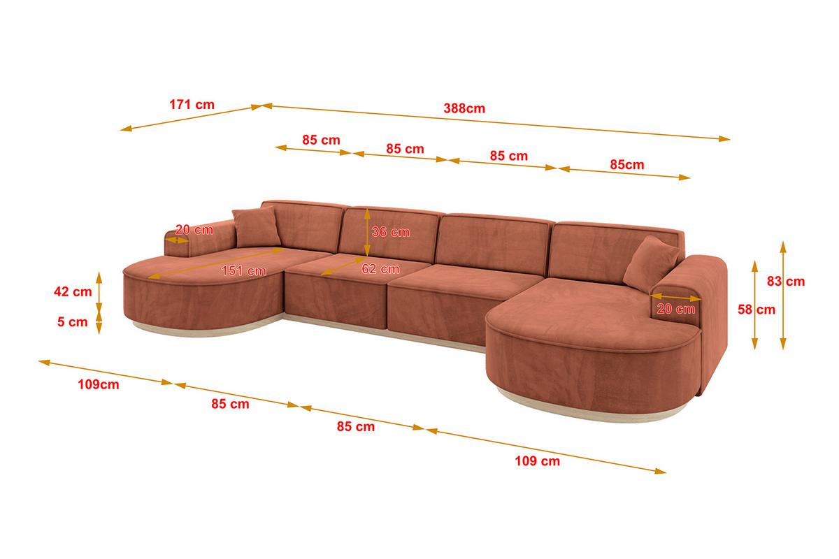 WOHNLANDSCHAFT MARI-U2-v1 - 388x171x83 cm Koralle Velours - Koralle, Holzwerkstoff/Textil (388/83/171cm) - ALTDECOR