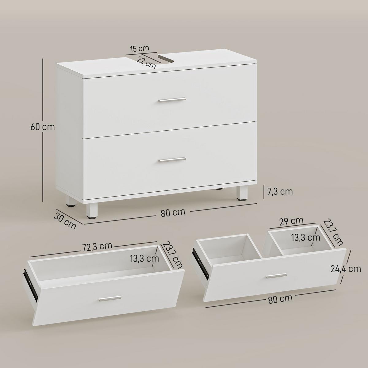 WASCHBECKENUNTERSCHRANK Spanplatte MDF Weiß - Silberfarben/Weiß, Holzwerkstoff/Metall (30/60/80cm) - HOMCOM