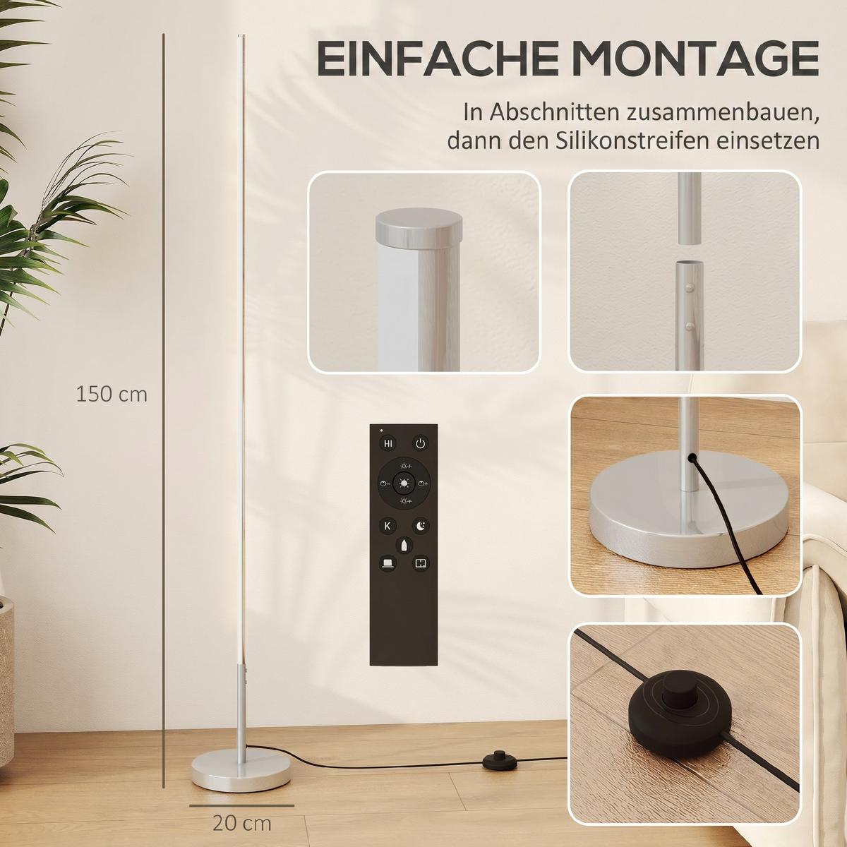 STEH-LAMPE Stahl Aluminium Silber - Silberfarben, Metall (20/20/150cm) - HOMCOM