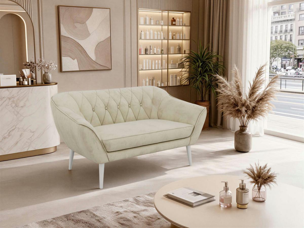 2-SITZER-SOFA PIRS - Beige Velvet - Weiße Beine - Beige/Weiß, Holzwerkstoff/Textil (140/75/74cm) - MKS