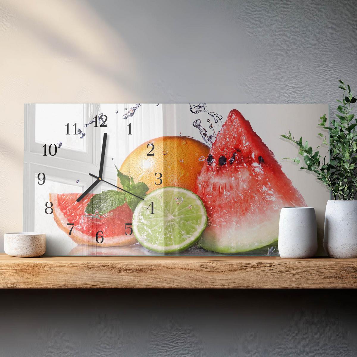 WANDUHR aus Glas 60x30 cm - Saftige Früchte - Rot, Glas (60/30/0.4cm) - TULUP