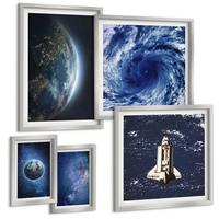 BILDER SET 5er Set - 50x50 cm & 20x30 cm & 40x60 cm Silberner Rahmen - Erde Weltraumsturm Galaxie - Silberfarben, Kunststoff (40/60cm) - TULUP