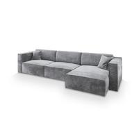 ECKSOFA TOLMO M Hellgrau Velours-Stoff mit Schlaffunktion - Hellgrau/Grau, Holz/Kunststoff (347/148cm) - MASSENO