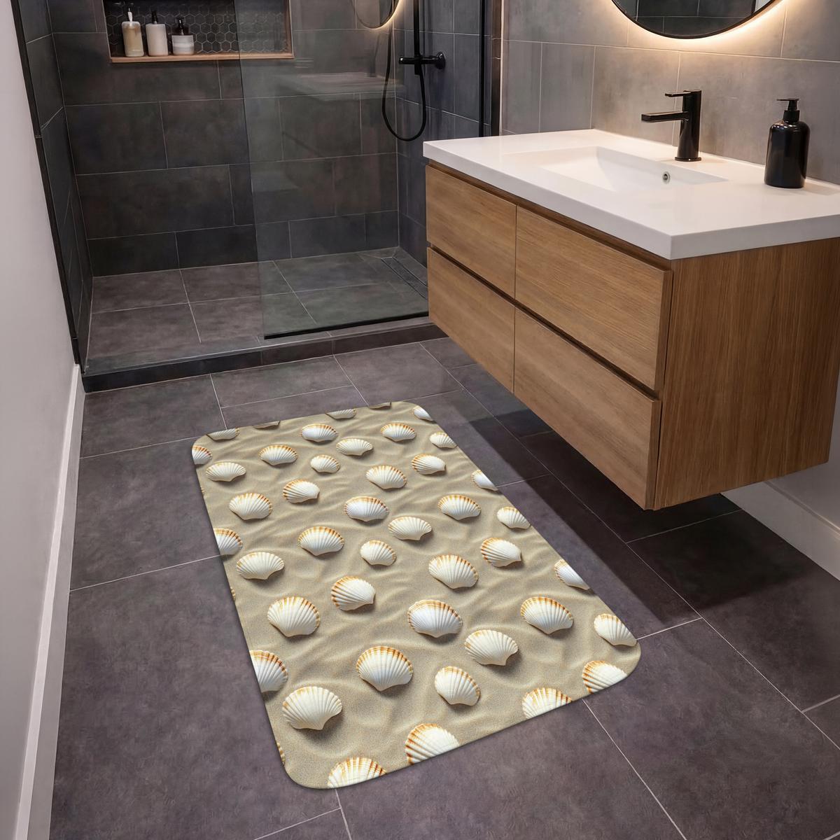 BADEMATTE Muscheln - Sand - Maritim 60x90 cm - Sandfarben, Textil (60/90cm) - OnlyWow