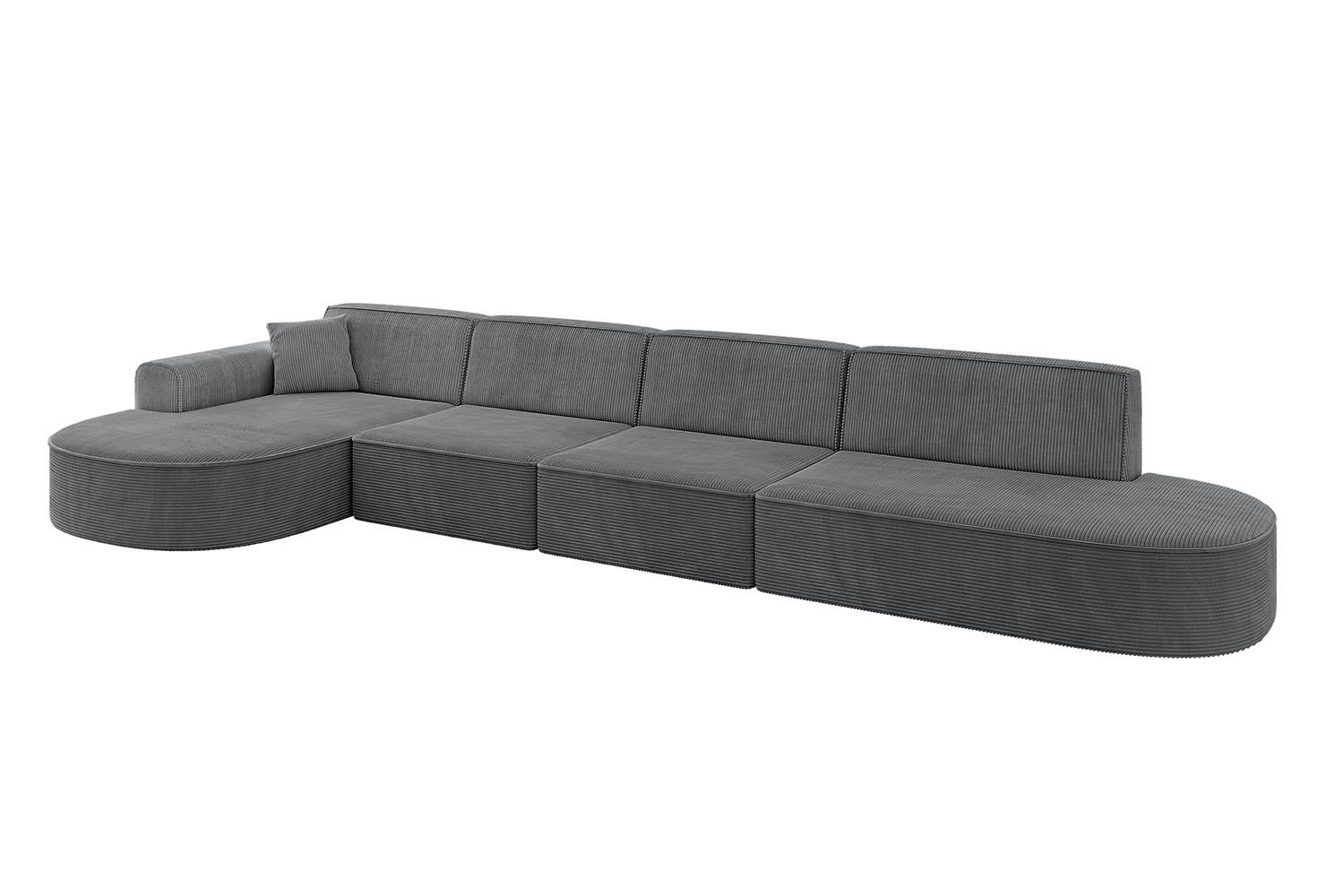ECKSOFA Ottomane Links MARI-L3 - 413x171x79 cm Dunkelgrau Cord - Dunkelgrau/Schwarz, Holzwerkstoff/Kunststoff (165/406cm) - ALTDECOR