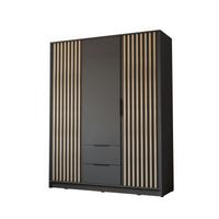 KLEIDERSCHRANK NELA, dreitürig mit Lamellen, 155 cm, Graphit/Artisan - Graphitfarben, Holzwerkstoff (155/200/51cm) - Lookway