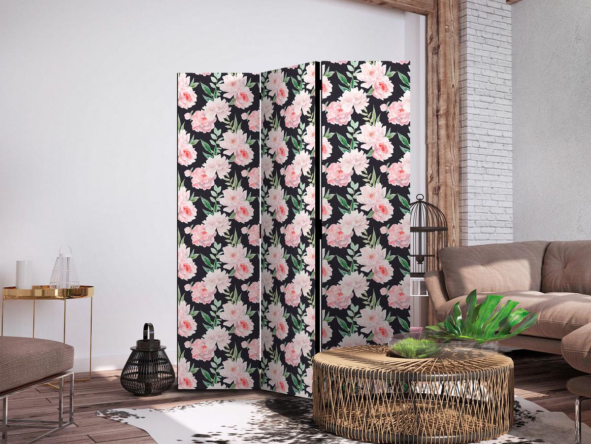 PARAVENT Beidseitig Bedruckter 3-tlg 135x172 cm Pfingstrosen Blumen - Multicolor, Holz/Textil (135/172/3cm) - Muralo