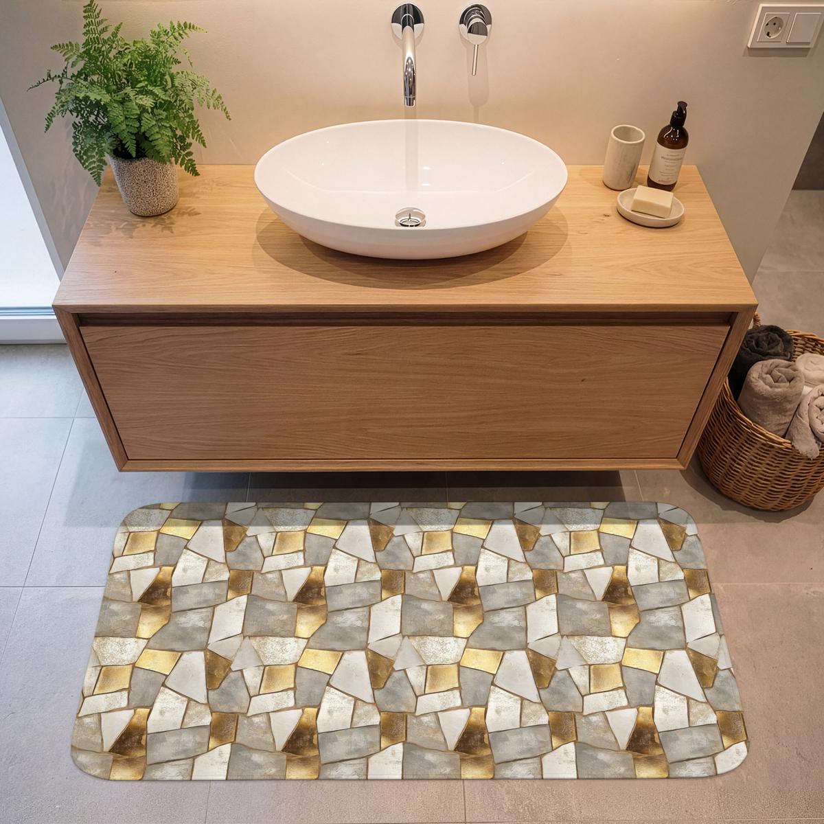 BADEMATTE Mosaik - Marmor - Gold 120x60 cm - Champagner, Textil (120/60cm) - OnlyWow