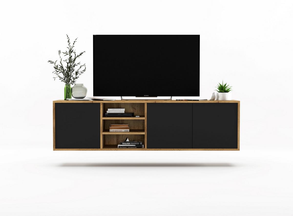 TV-LOWBOARD Apollo Eiche wotan Schwarz Matt 150 cm - Schwarz, Holzwerkstoff (150/39/35cm) - Meble Lindner