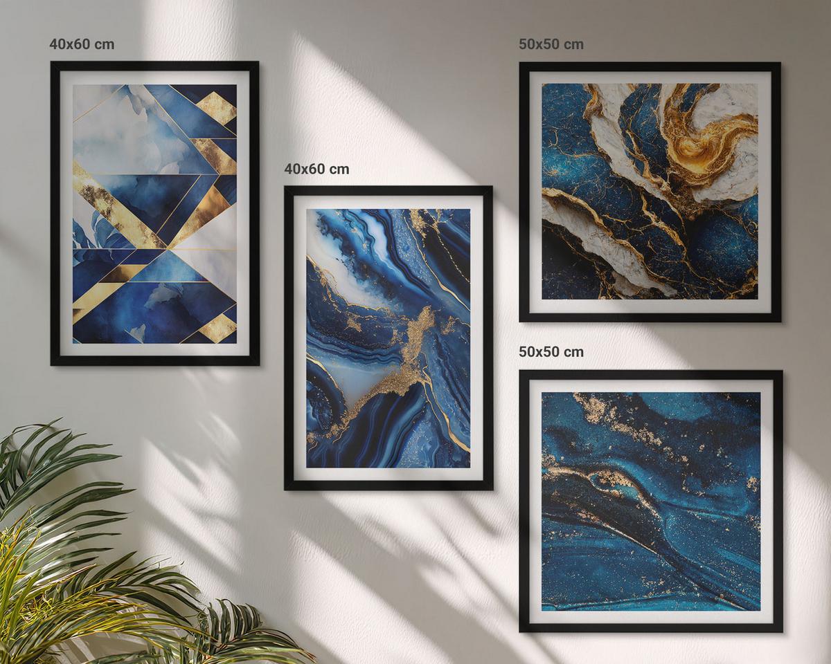 BILDER SET 4er Set - 50x50 cm & 40x60 cm Schwarzer Rahmen - Abstrakte, elegante Muster - Schwarz, Kunststoff (50/50cm) - TULUP