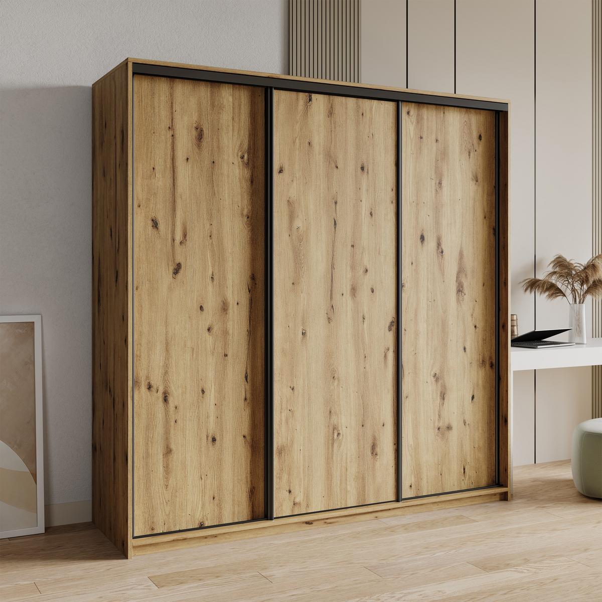 SCHWEBETÜRENSCHRANK NISSE 200/205/60 cm 3-türig Eiche Artisan - Eiche Artisan, Holzwerkstoff (200/205/60cm) - MASSENO