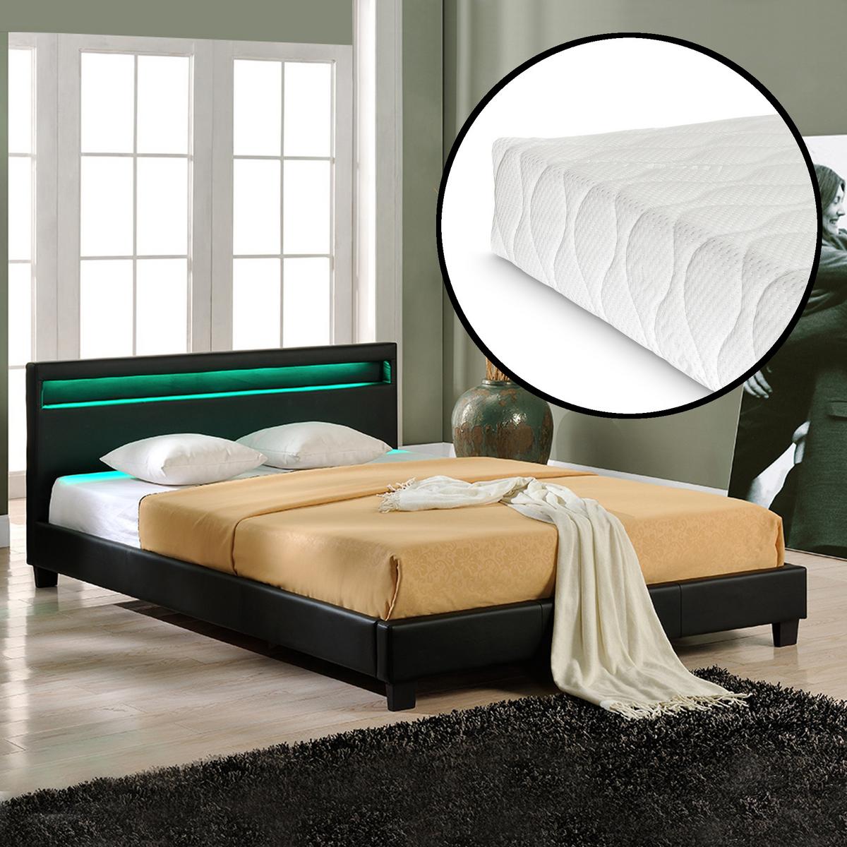 POLSTERBETT Paris mit Matratze und LED-Beleuchtung - Schwarz, Textil (180/200cm) - Corium