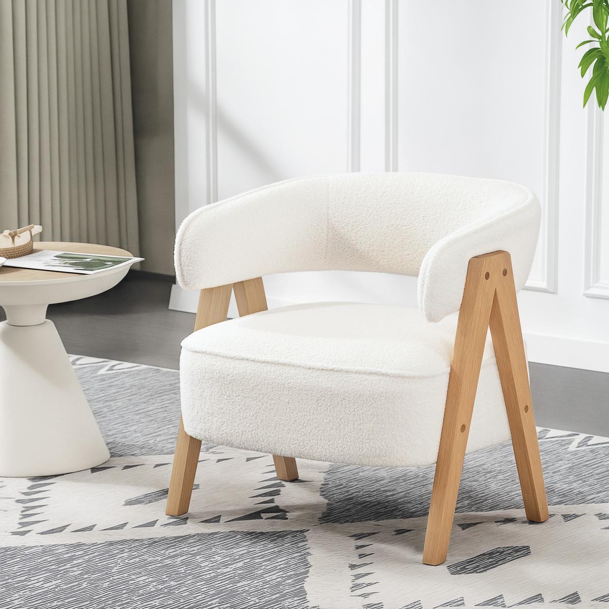 SESSEL gepolsterter Loungesessel mit Armlehnen, Fleece-Optik, Weiß - Weiß/Naturfarben, Holz/Textil (64/71/70cm) - HOMCOM