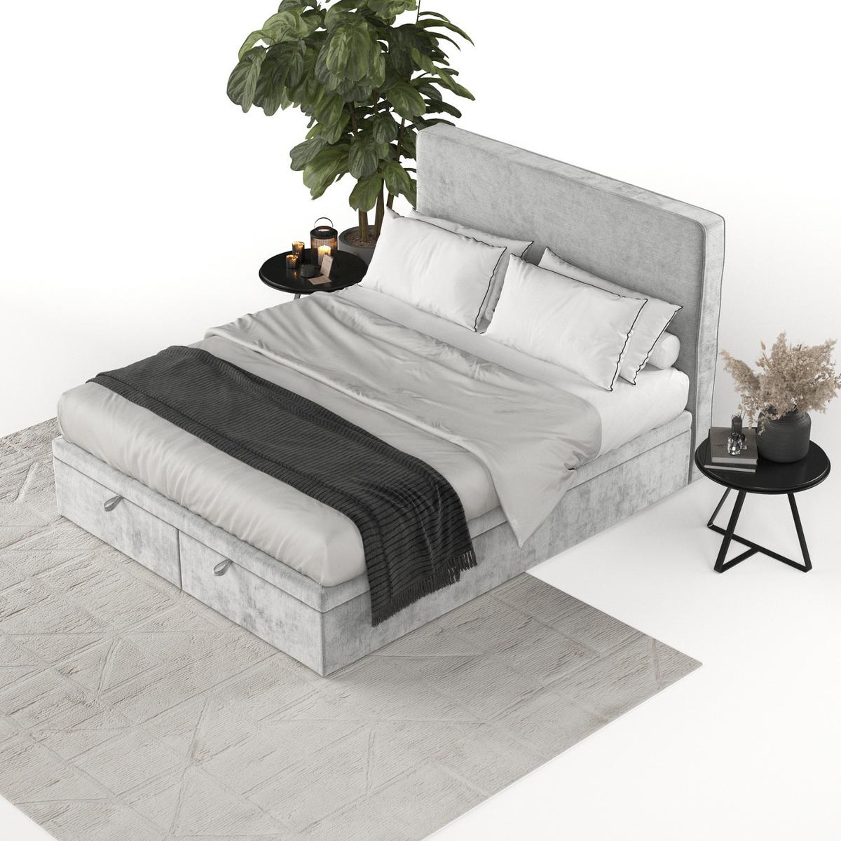 POLSTERBETT Hush mit Stauraum 200/200 cm Hellgrau im Lotta Stoff - Hellgrau/Schwarz, Holz/Holzwerkstoff (200/200cm) - AltaBeds