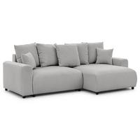 ECKSOFA Calma mit Schlaffunktion und Bettkasten im Bumpy-Design aus weichem Grau Webstoff - Ottomane rechts - Schwarz/Grau, Holz/Kunststoff (140/239cm) - S-Style