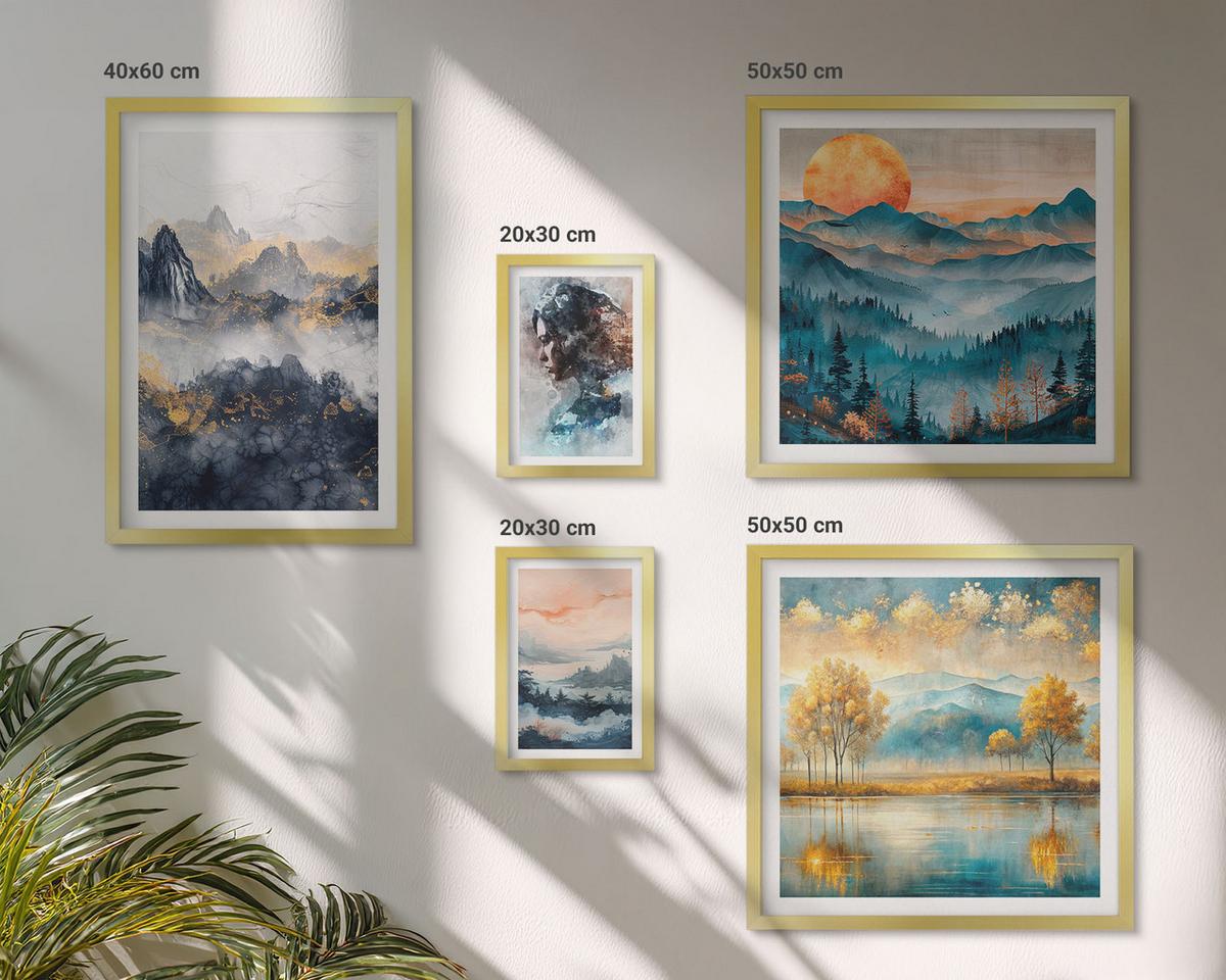 BILDER SET 5er Set - 50x50 cm & 20x30 cm & 40x60 cm Goldrahmen - Tropische Pflanzen, Vögel, Natur - Goldfarben, Kunststoff (40/60cm) - TULUP
