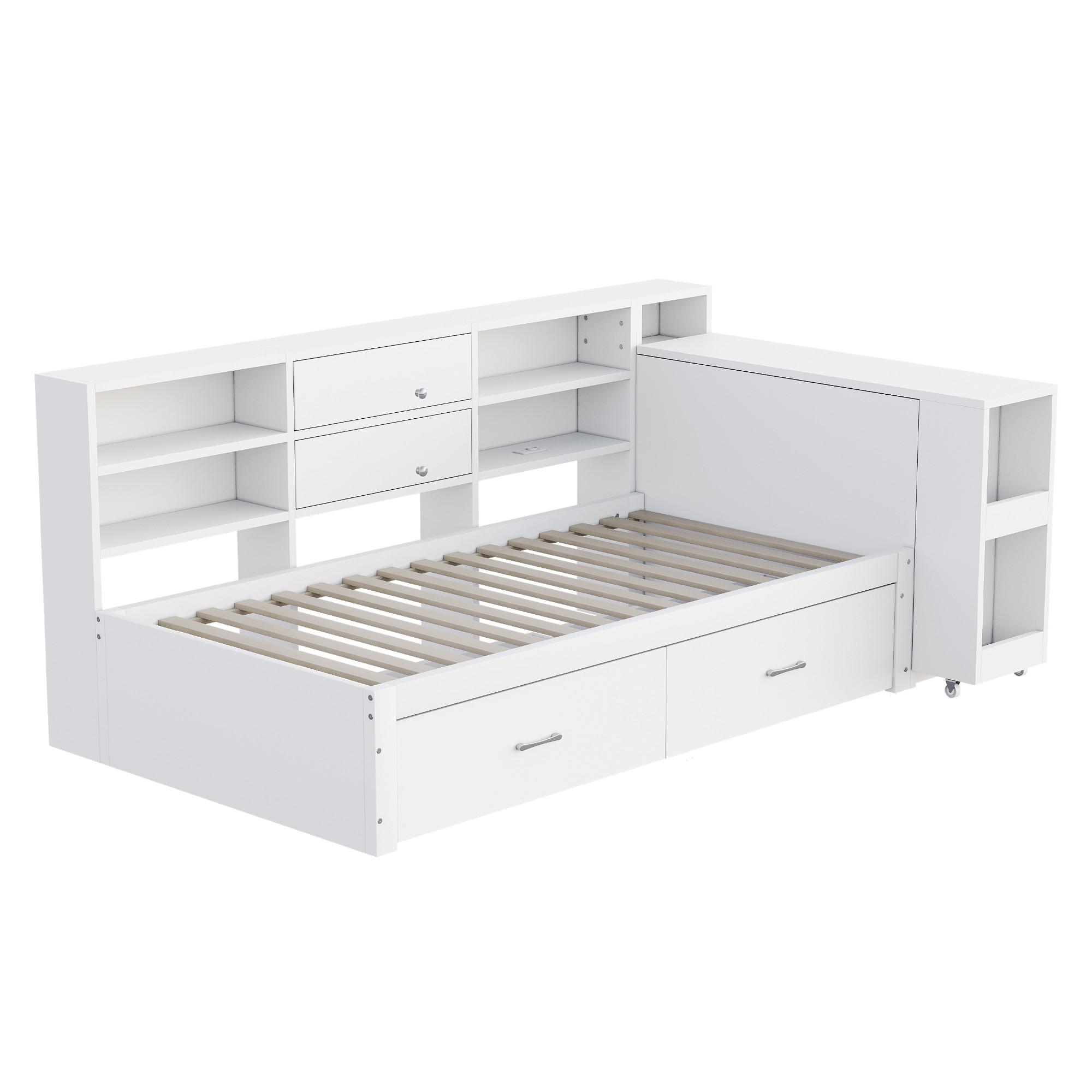 SCHLAFSOFA Multifunktionsbett 90x200 mit ausziehbarem Schreibtisch - Weiß, Holzwerkstoff (90/200cm) - Urban Meuble