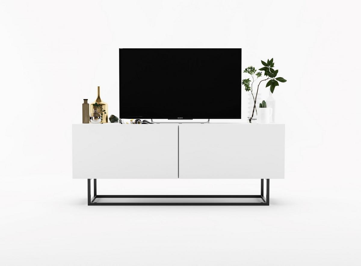 TV-SCHRANK Enjoy Weiß matt mit Metallrahmen 120 cm - Schwarz/Weiß, Holzwerkstoff/Metall (120/46/35cm) - Meble Lindner