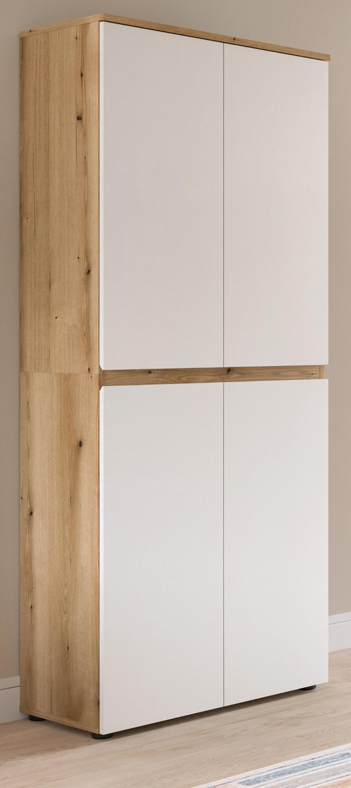 MEHRZWECKSCHRANK weiß, Evoke Eiche 70 x 175 cm, Stauraumschrank 4-türig mit 9 Fächern - Eichefarben/Schwarz, Holzwerkstoff/Kunststoff (70/175/37cm) - Inn.Furn