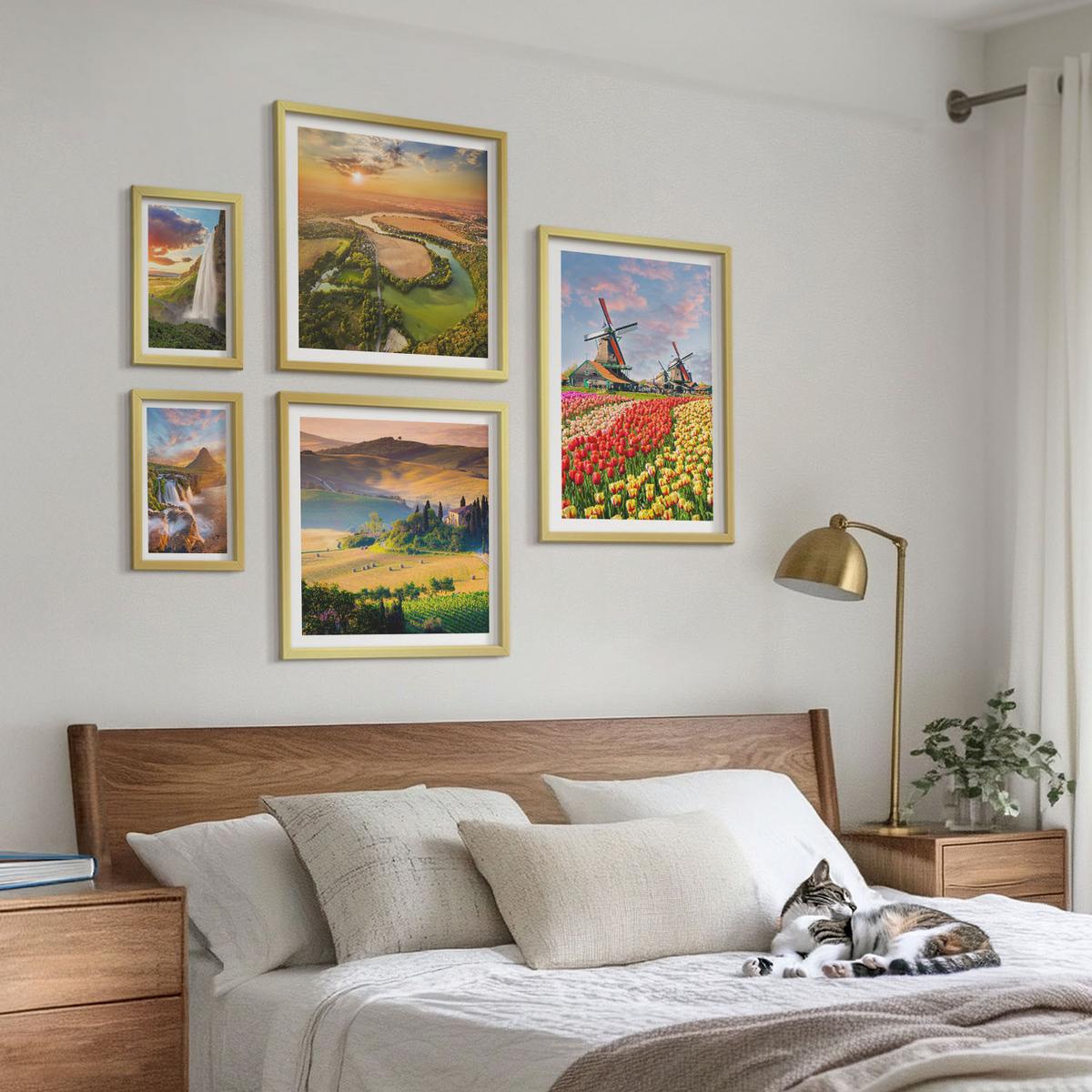 BILDER SET 5er Set - 50x50 cm & 20x30 cm & 40x60 cm Goldrahmen - Whisky, Wein, Champagner, Kaffee, Alkohol - Goldfarben, Kunststoff (40/60cm) - TULUP