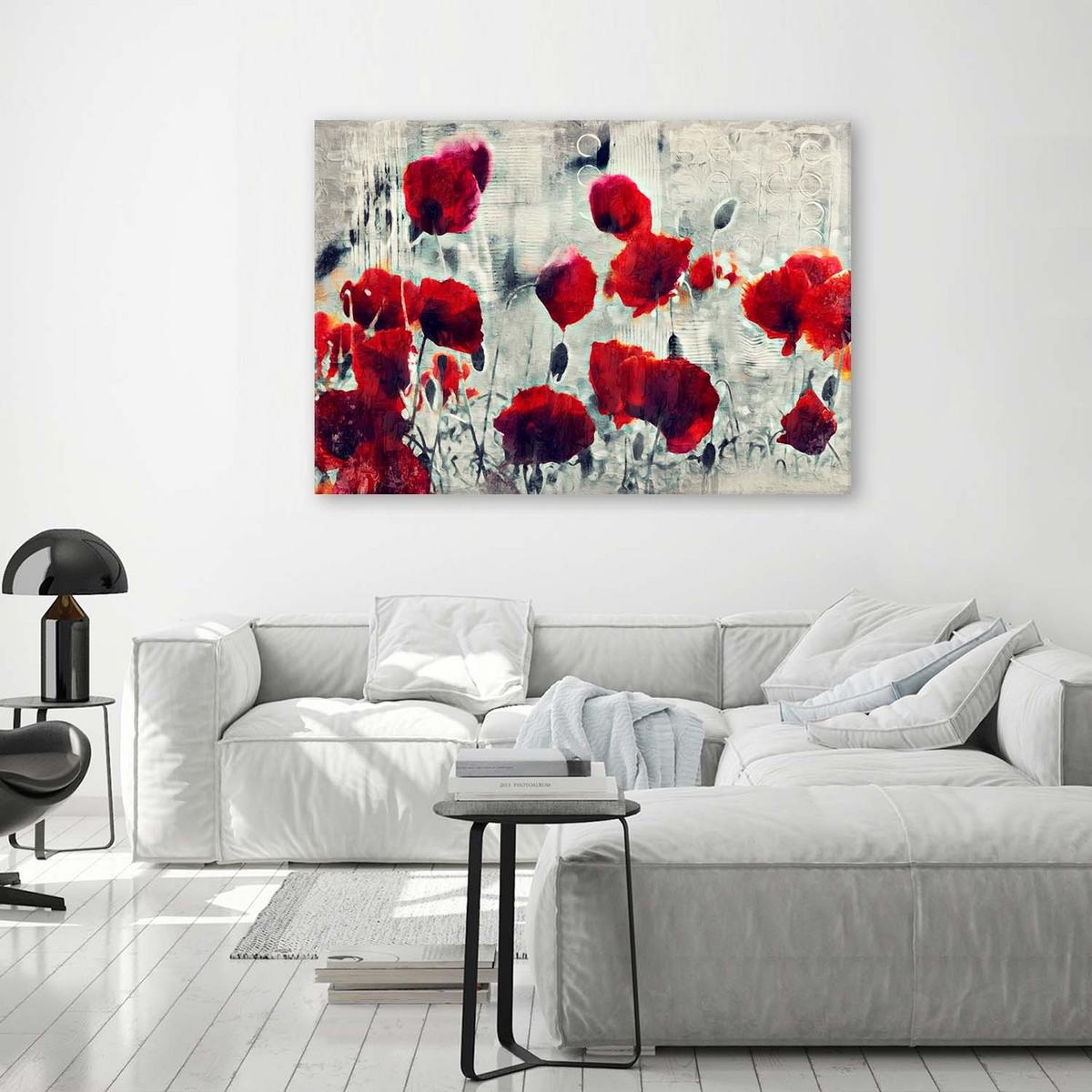 LEINWANDBILD Mohnblumen wie gemalt 90x60cm - Rot, Textil (90/60cm) - Feeby