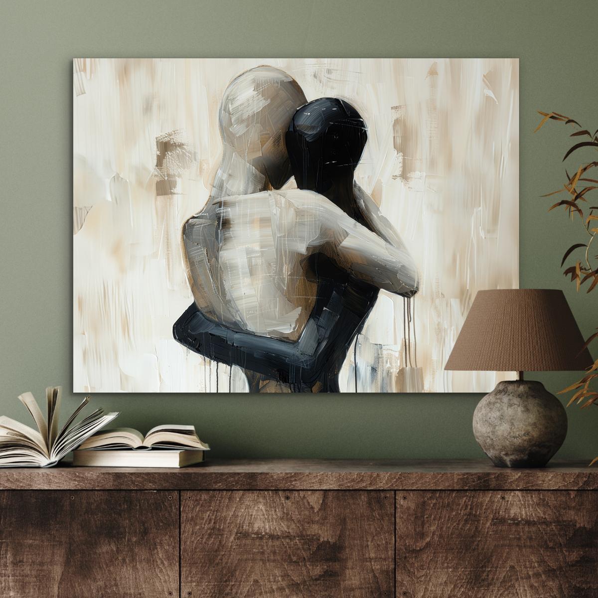 METALLBILD Abstrakt - Liebe - Schwarz und weiß - Modern 80x60 cm - Schwarz, Metall (80/60cm) - MuchoWow