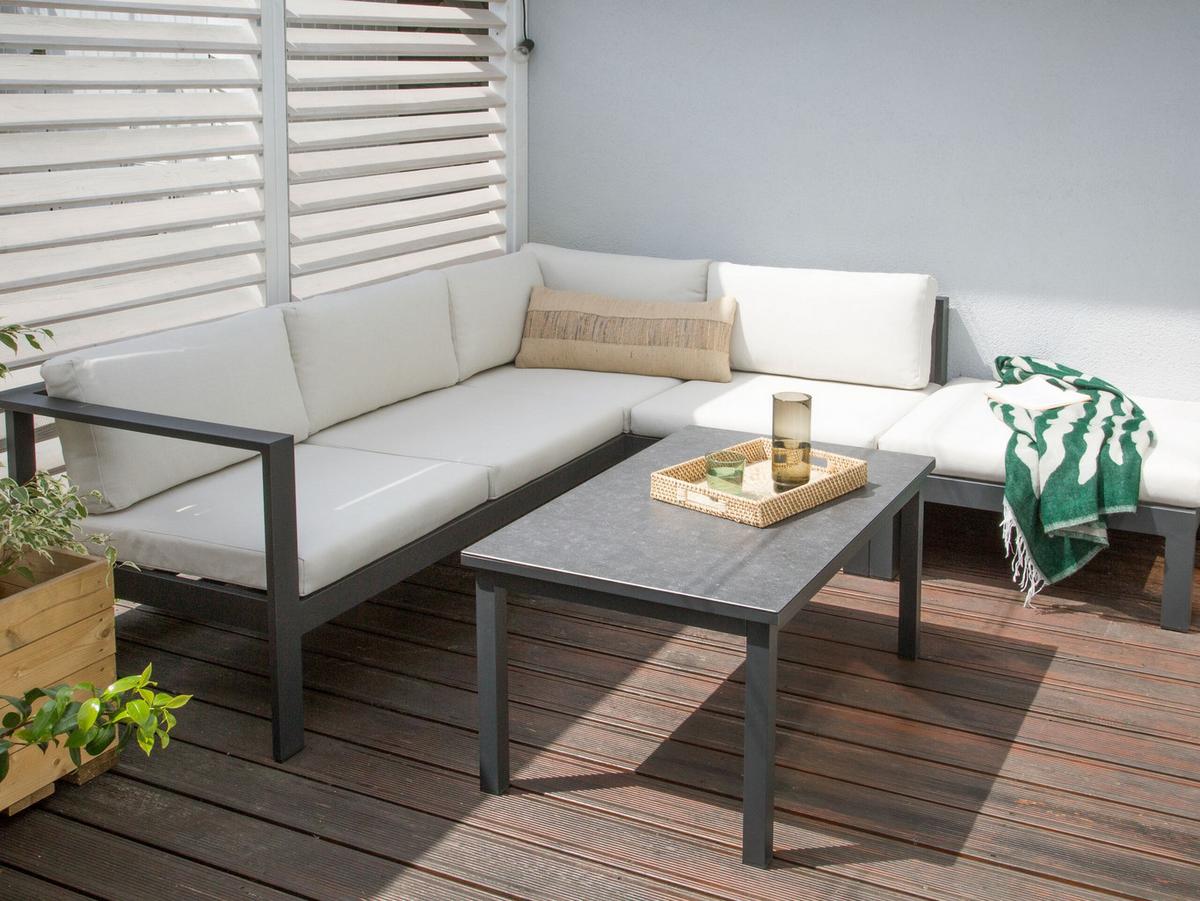 LOUNGE-SET 5-sitzer Aluminium Cremeweiß Messina - Schwarz/Weiß, Metall - Beliani