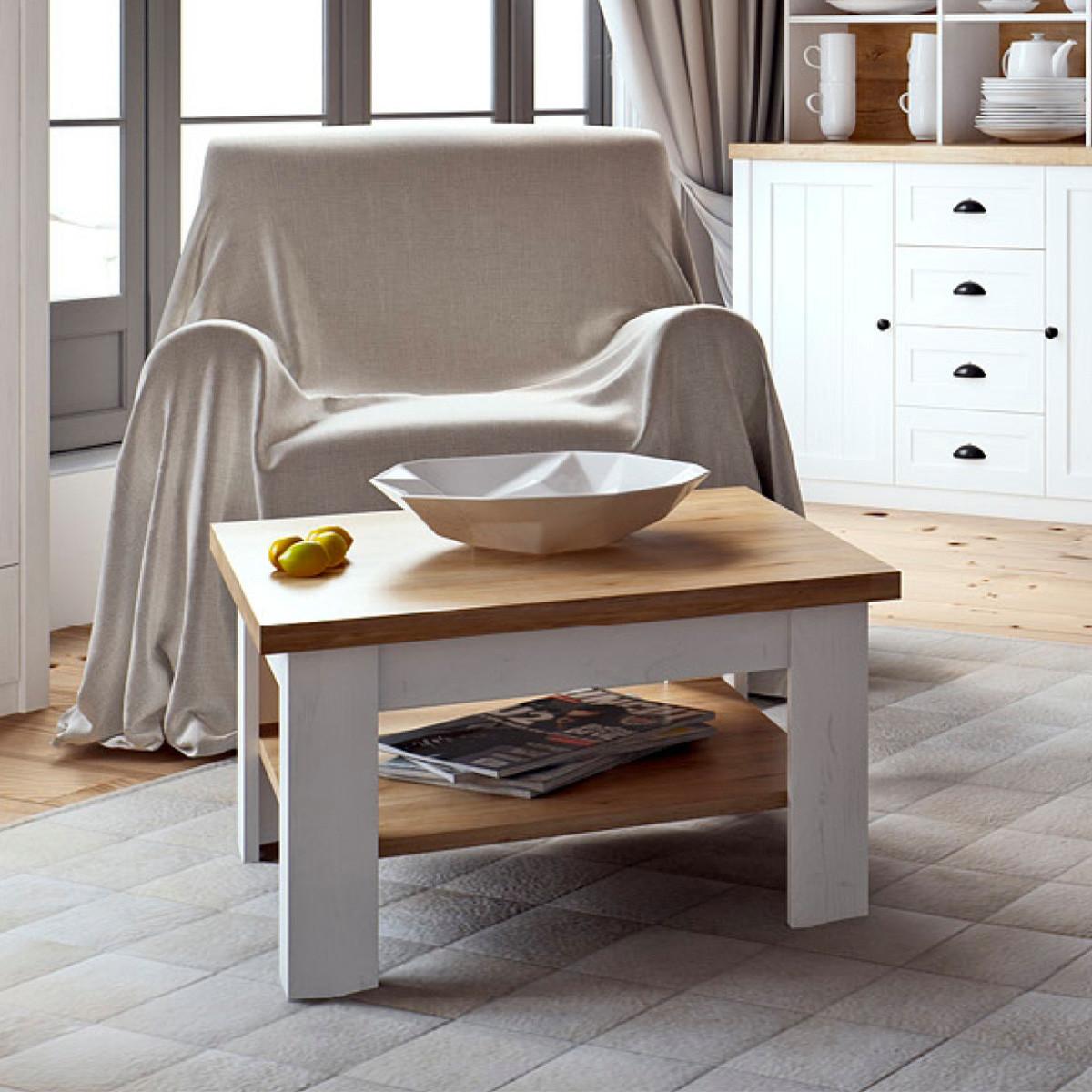 COUCHTISCH Léandre Weiß und Holz - Weiß, Holzwerkstoff (70.1/70.1/52.7cm) - Petits-meubles