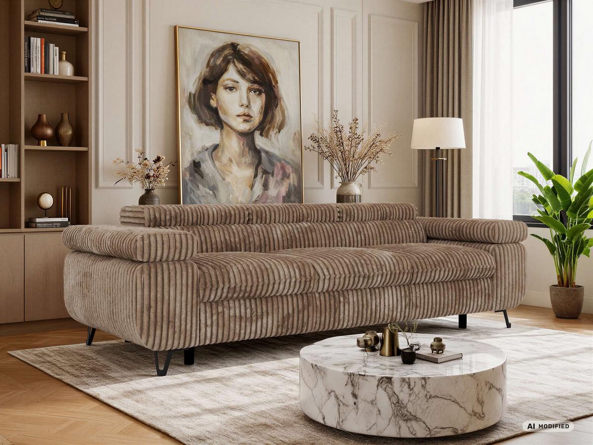 3-SITZER SOFA PETER - Braun Cord - Schwarz/Braun, Textil/Metall (262/76/99cm) - MKS