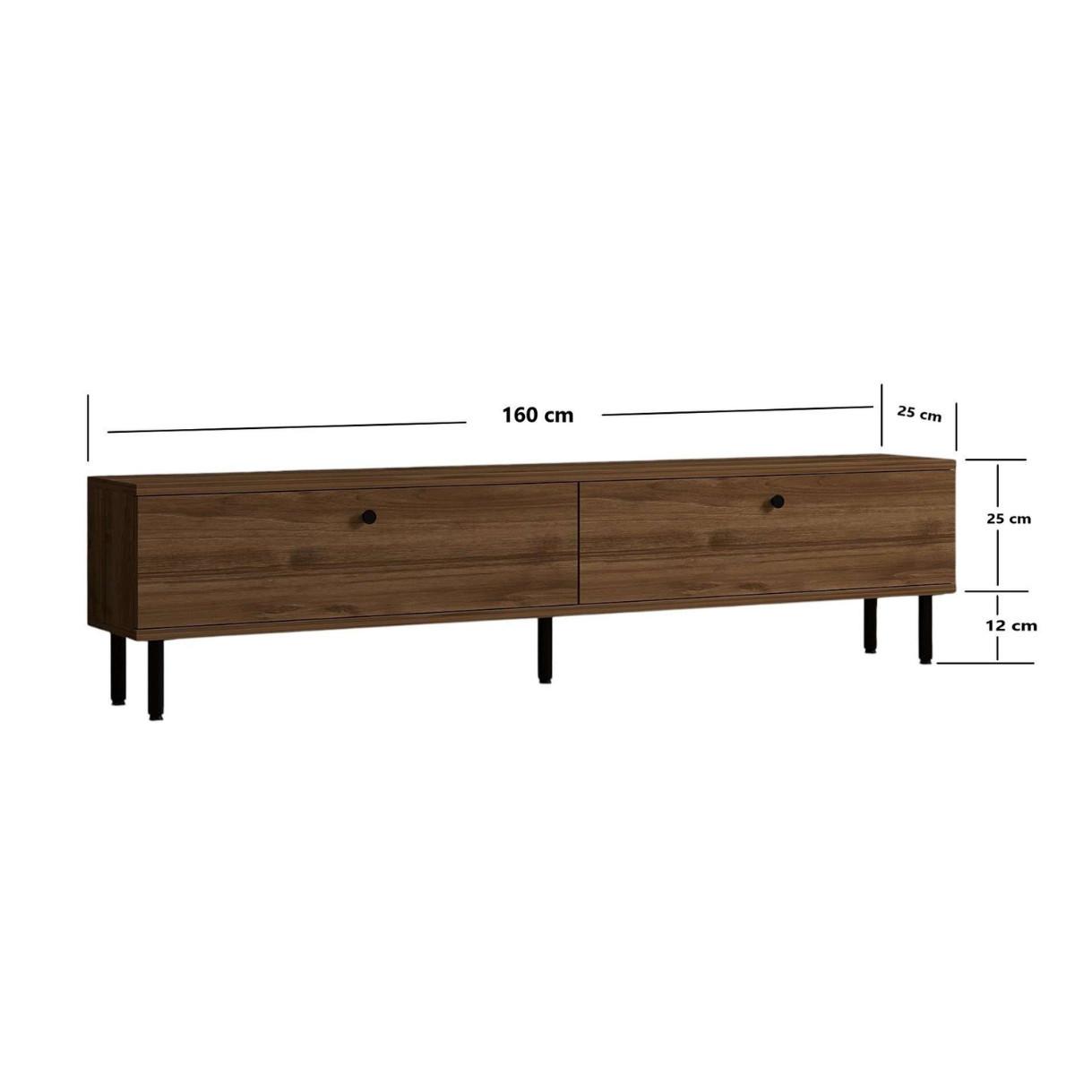 TV-MÖBEL mit 2 Klappen in Nussbaumdekor und schwarzen Metallfüßen 160/25/37 cm - Nussbaumfarben, Holzwerkstoff (25/37/160cm) - Calicosy