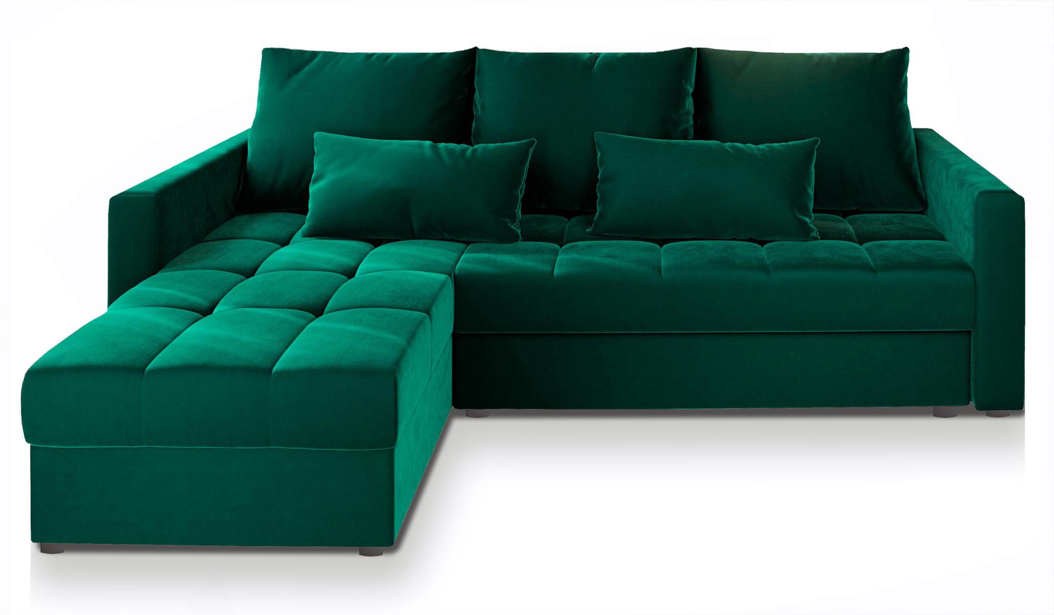 ECKSOFA KOS PIK Grün Plüsch-Stoff mit Schlaffunktion - Grau/Grün, Holz/Kunststoff (220/140cm) - MASSENO