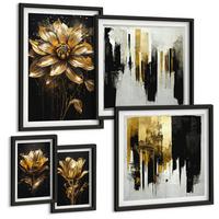 BILDER SET 5er Set - 50x50 cm & 20x30 cm & 40x60 cm Schwarzer Rahmen - Blumenbrücke – Lebensinspiration - Schwarz, Kunststoff (40/60cm) - TULUP
