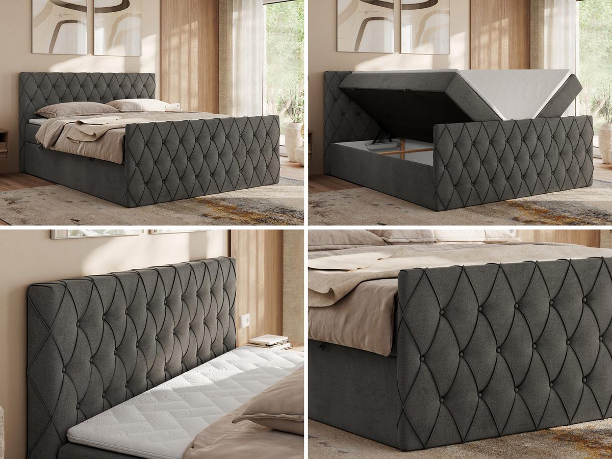 BOXBETT MIREN DUO 140/200 - Dunkelgrau Velvet - H3 - Dunkelgrau, Holz/Textil (140/200cm) - MKS