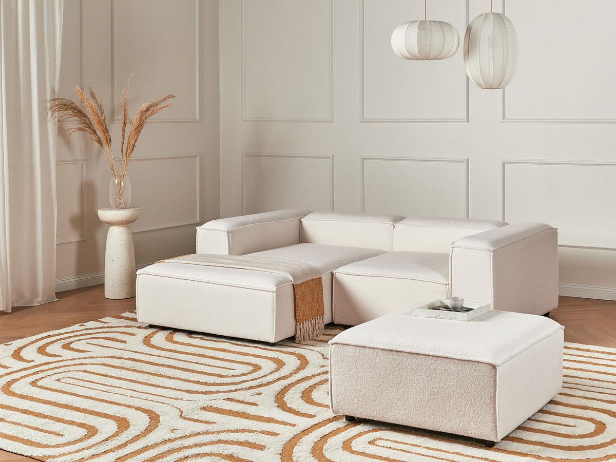 ECKSOFA Modul 2-Sitzer mit Ottomane Bouclé Cremeweiß rechtsseitig Ardal - Creme, Textil (240/180cm) - Beliani