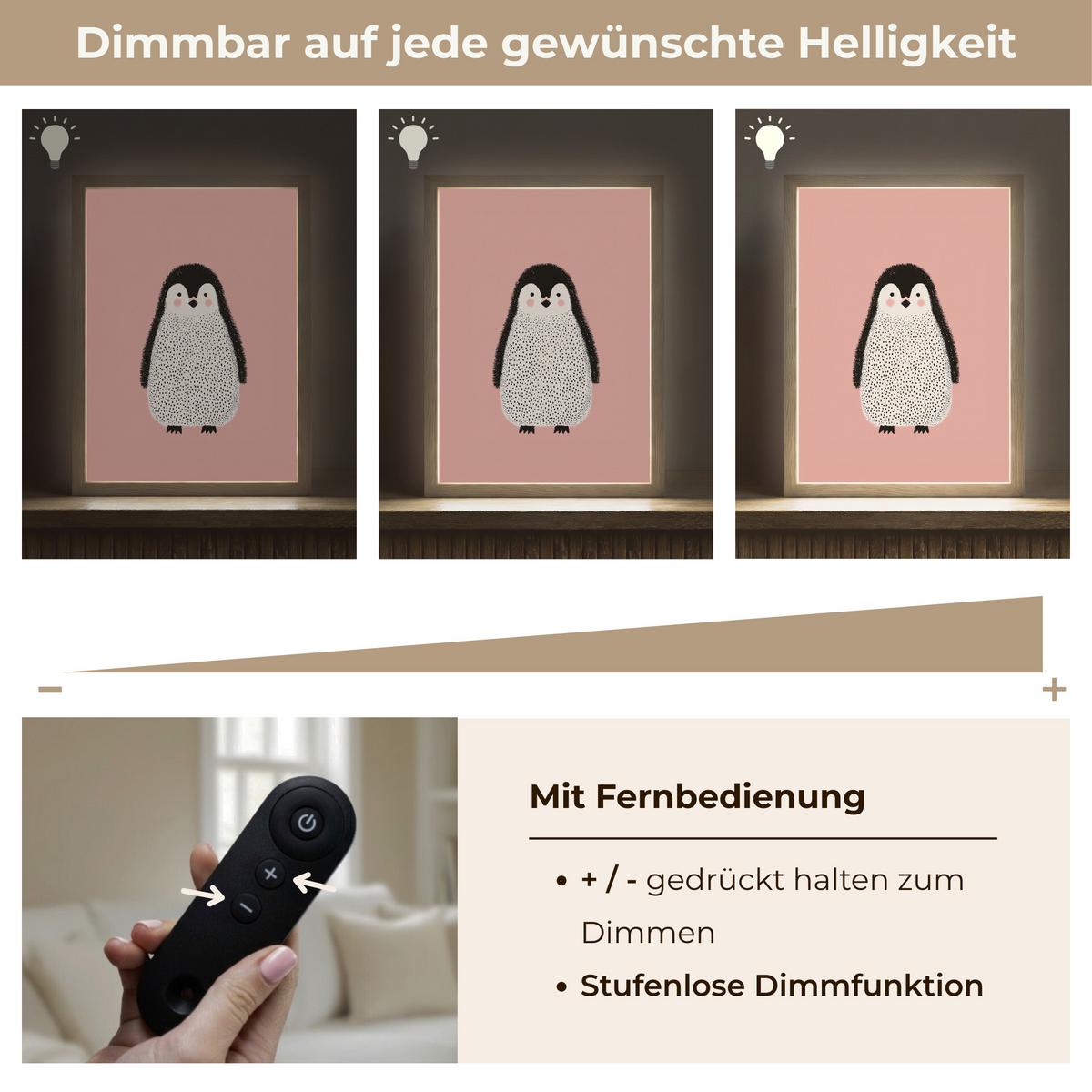 NACHTTISCHLAMPE MIT AKKU Pinguin - Punkte - Minimalistisch - Rosa 30x40 cm - Rosa, Holzwerkstoff (8/30/40cm) - OnlyWow