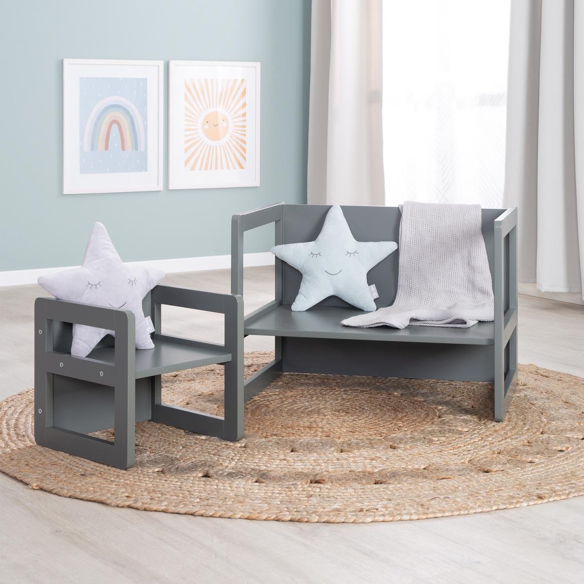 KINDERSITZGRUPPE 3in1 - Anthrazit, Holzwerkstoff (61/30/44cm) - Roba