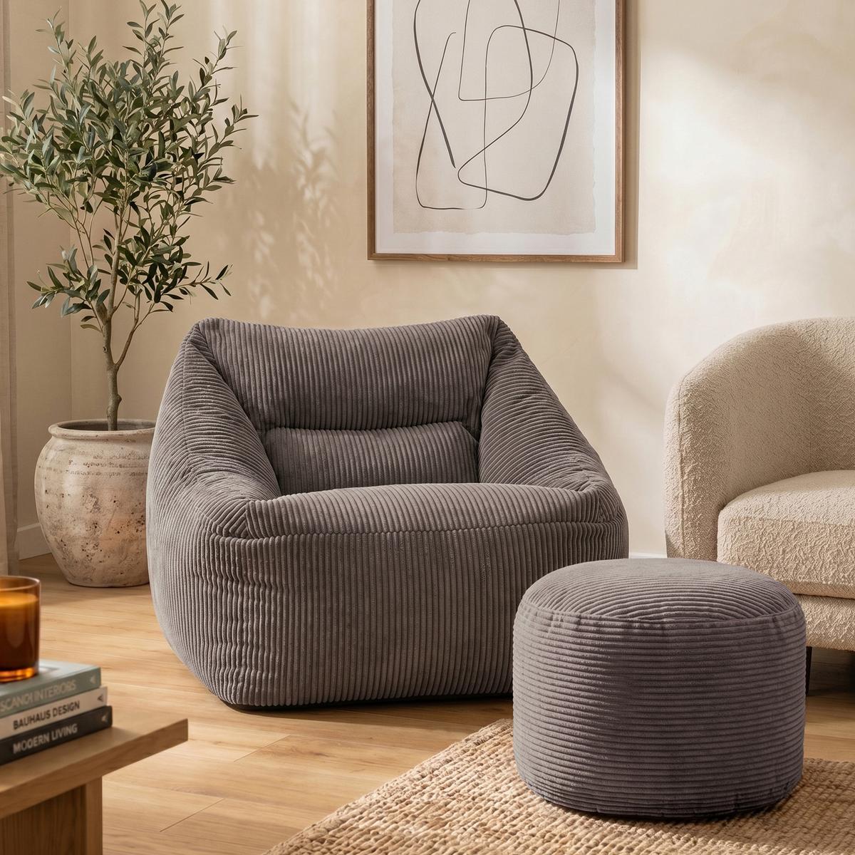 SITZSACK Sessel Natalia mit Sitzpouf - Grau, Textil (97/73/84cm) - icon