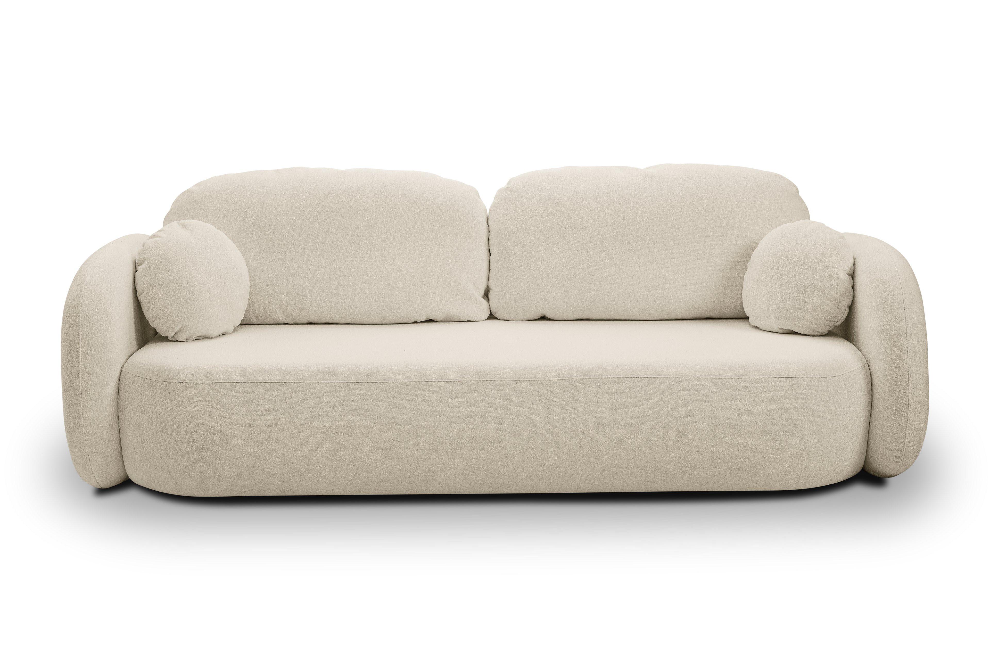 BETTSOFA AMICO Ecru Bucle-Stoff mit Schlaffunktion - Ecru, Holz (238/86.5/101cm) - MASSENO
