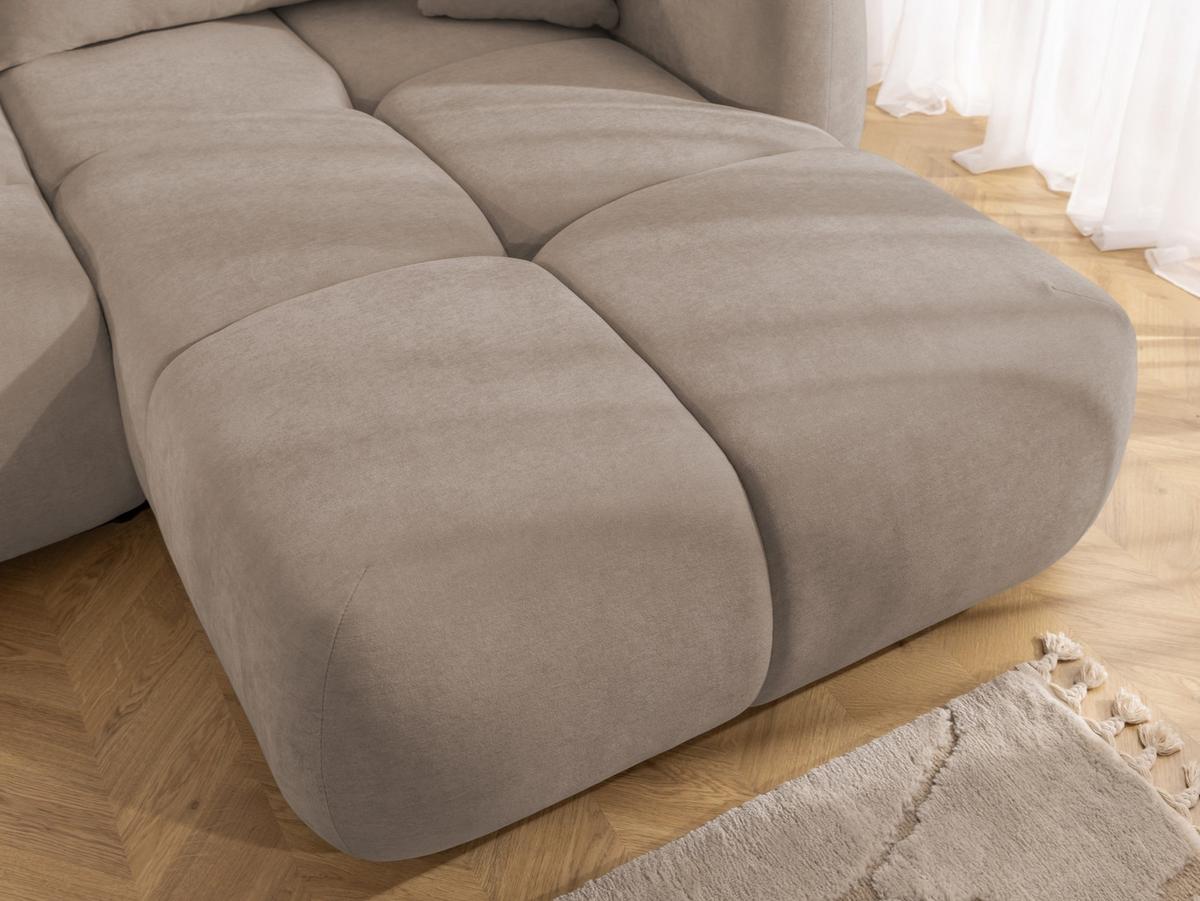 ECKSOFA Loretto aus natürlichem Greige Webstoff mit Schlaffunktion, Bettkasten und tiefen Steppungen in Bubble-Optik - Greige/Schwarz, Holz/Kunststoff (275/180cm) - S-Style