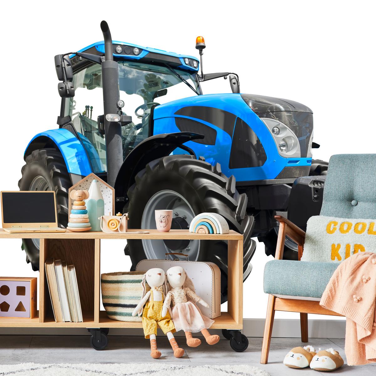 FOTOTAPETE für Jugendzimmer Blauer Traktor Landwirtschaft 100x70 - Blau/Schwarz, Papier (100/70cm) - Muralo