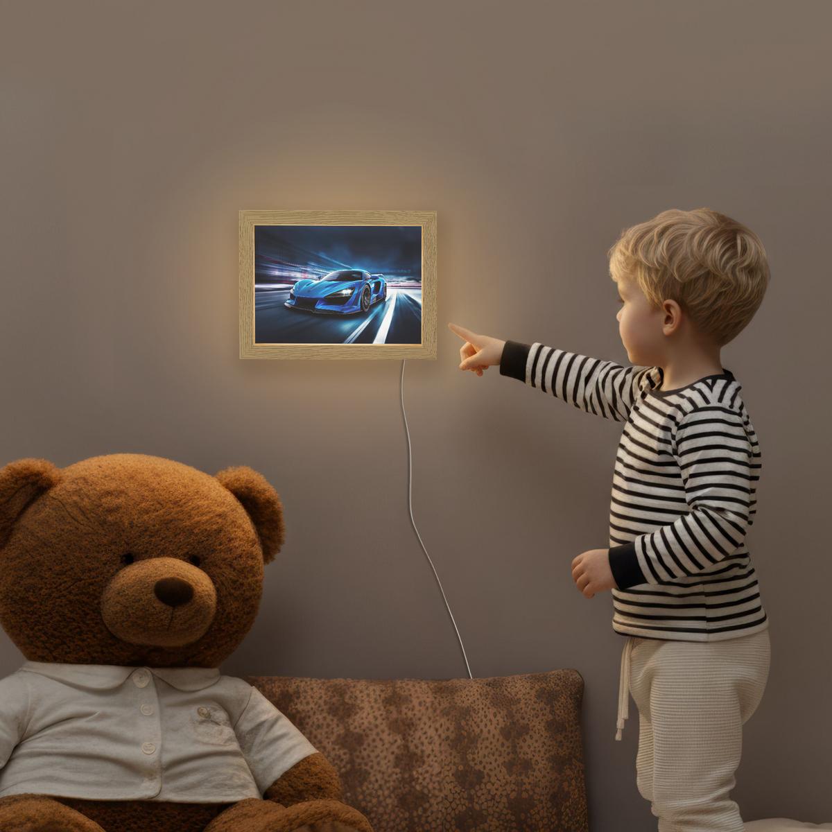 NACHTTISCHLAMPE Auto - Blau - Jungen - Kind 20x15 cm - Blau, Holzwerkstoff (8/20/15cm) - OnlyWow