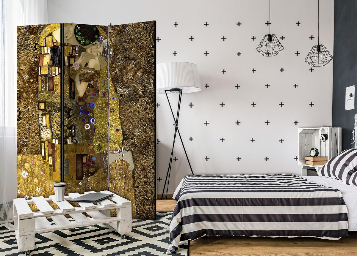PARAVENT Einseitig Bedruckter 3-tlg 135x172 cm Der Kuss Von Klimt - Multicolor, Holz/Textil (135/172/3cm) - Muralo